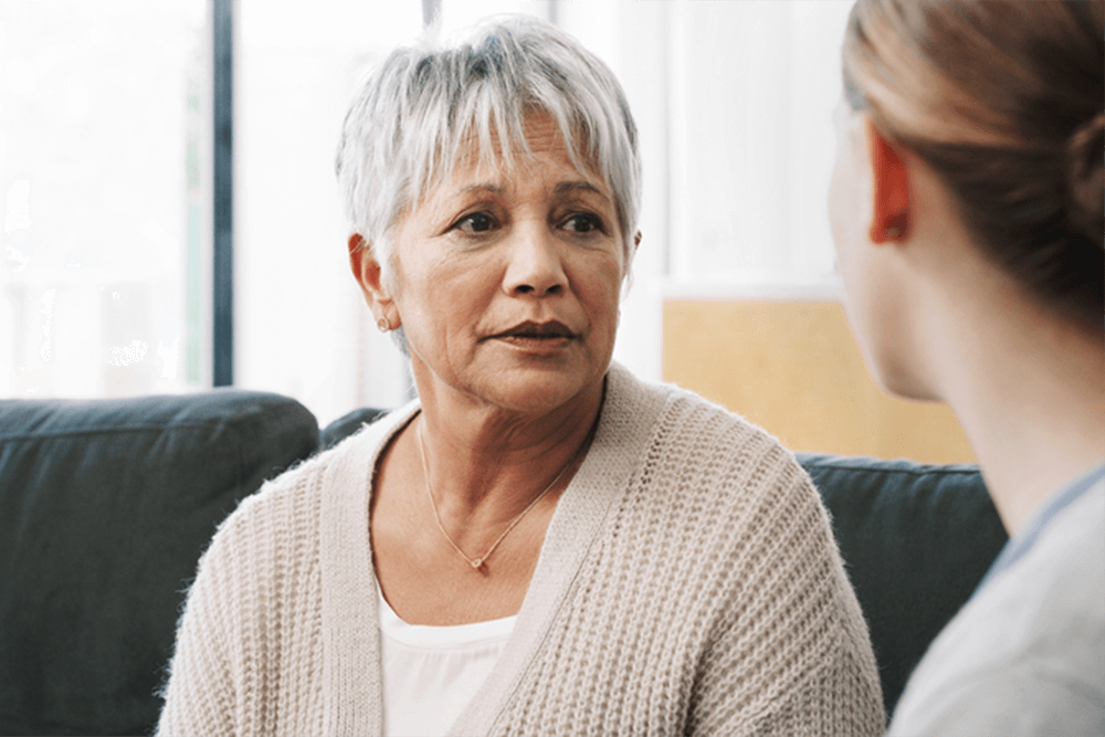 woman with serious look on face