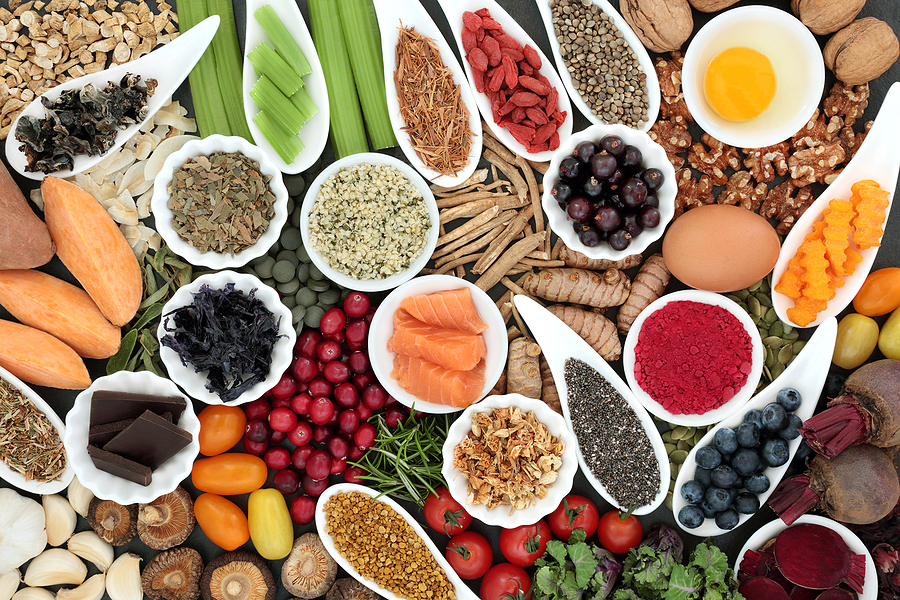 Spread of nutritious foods on a table